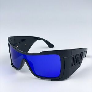 NEW Versace VE4451 GB1/55 Black Grey Mirrored Blue Wraparound Unisex Sunglasses